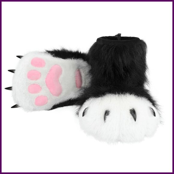 Faux Fur Animal Paw Slippers Non-Slip Soles Halloween Cosplay